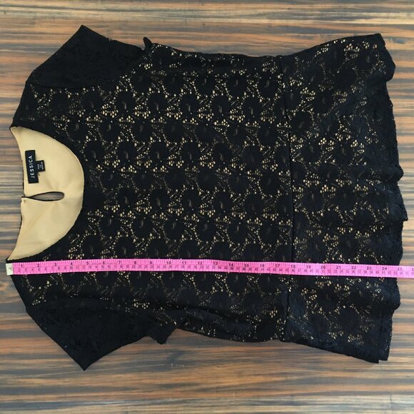 [Jessica] Black Lace Overlay Peplum Blouse | LP / 16P | Good - Picture 3 of 11